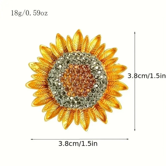 Sunflower Floral Metallic Enamel Brooch pin 1.5" - Picture 1 of 4